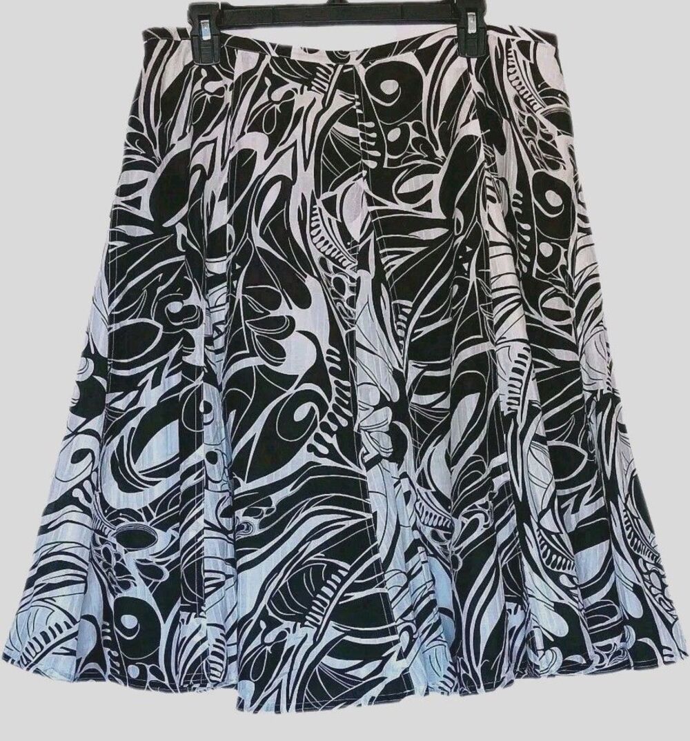 Chico's Size 3 (US XL) Black/White Abstract Cotton/Silk Circular Midi Skirt